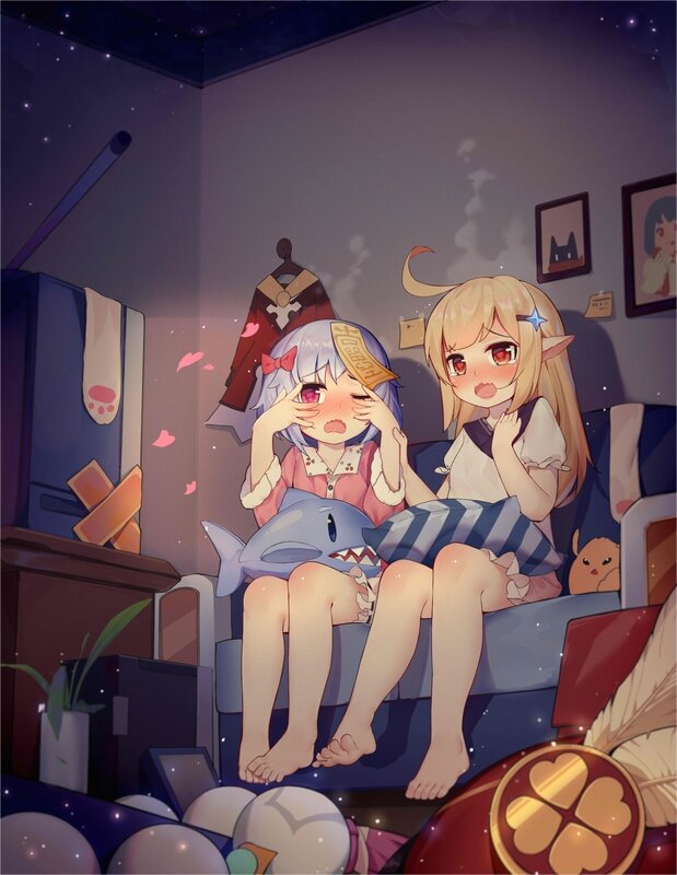 Two Girls on a Couch — Purple, Cozy