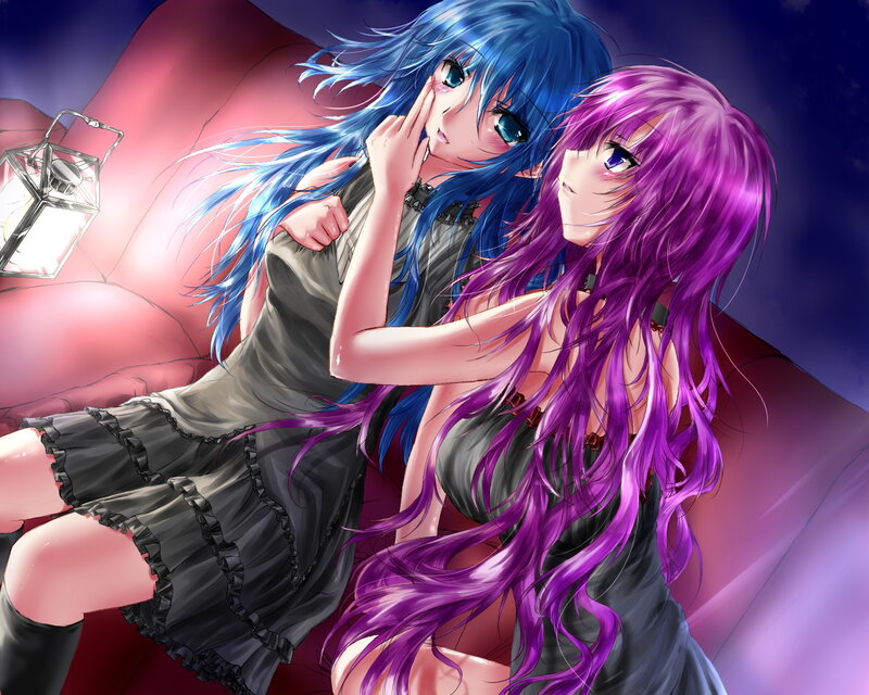 Two Girls on a Couch — Purple, Dramatic