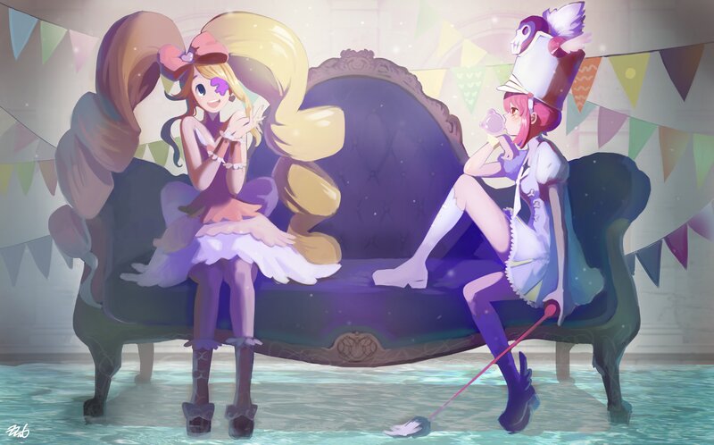 Two Girls on a Couch — Purple, Festive