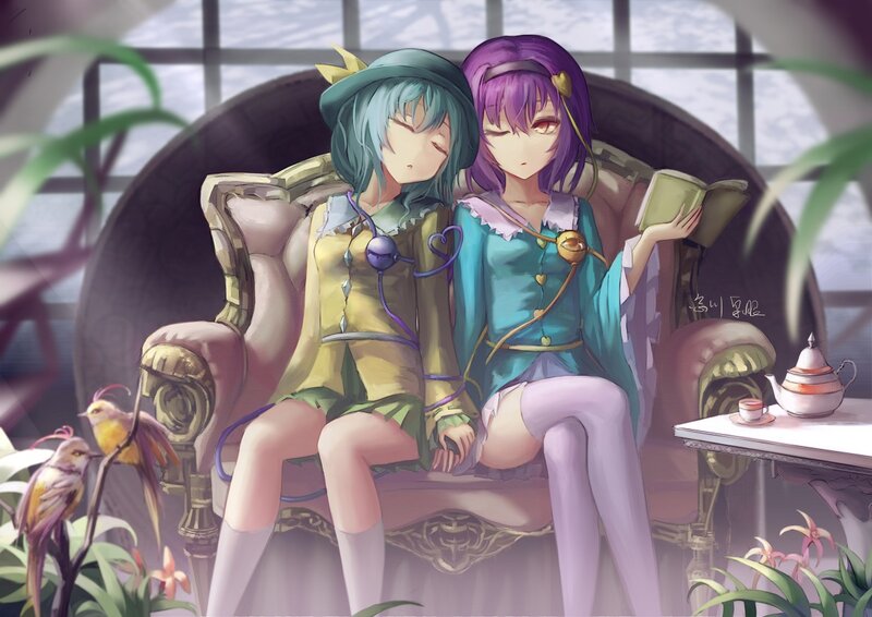 Two Girls on a Couch — Purple, Serene
