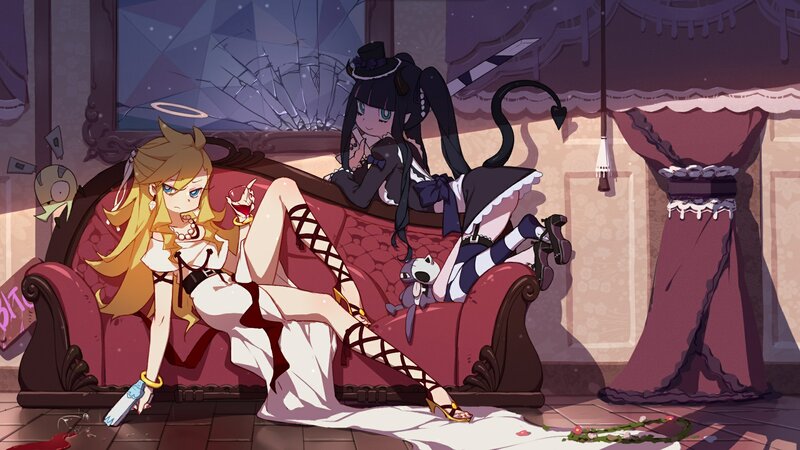 Two Girls on a Couch — Red, Dramatic, Night