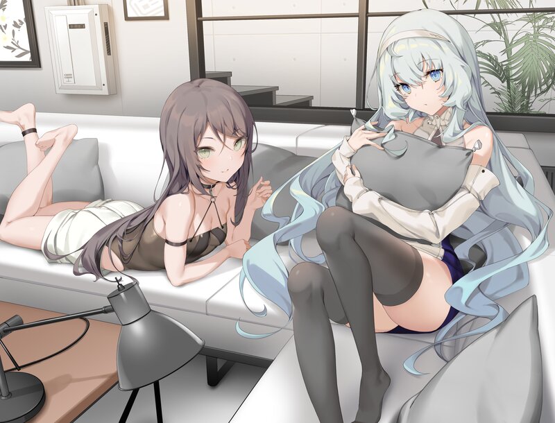 Two Girls on a Couch — White, Relaxed