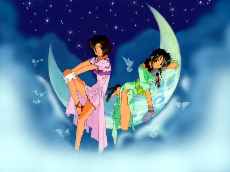 Two Girls on a Crescent Moon — Blue