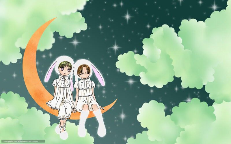 Two girls on a crescent moon