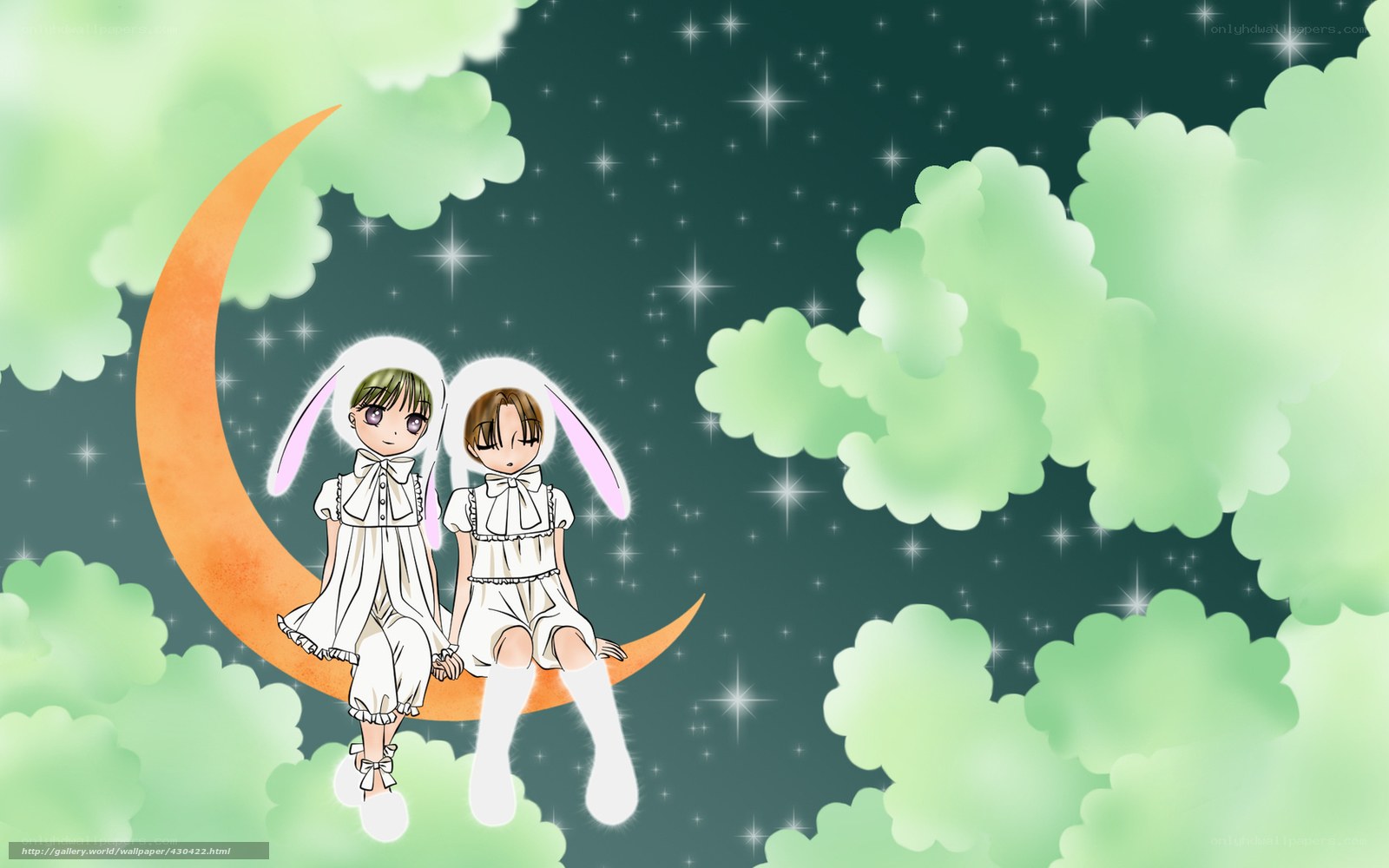 Two girls on a crescent moon