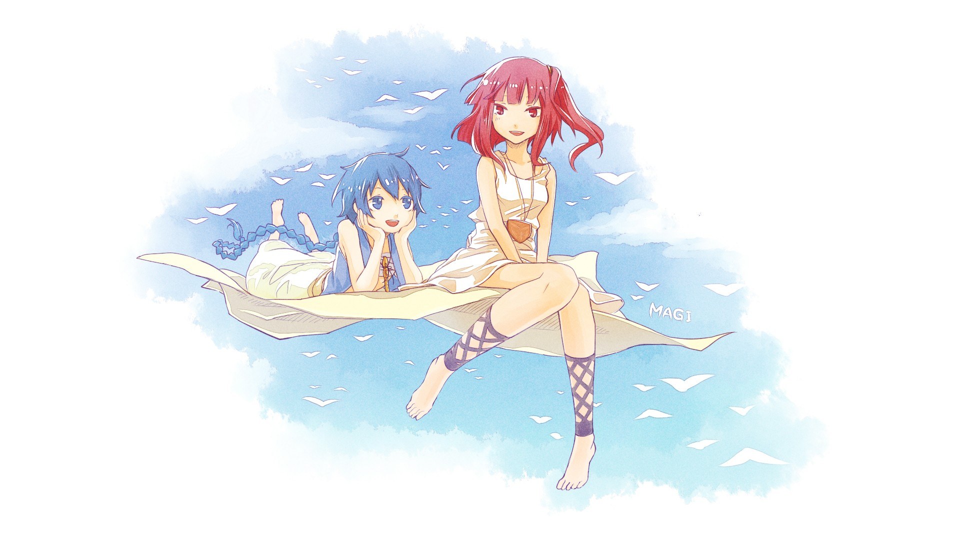 Two girls on a flying carpet