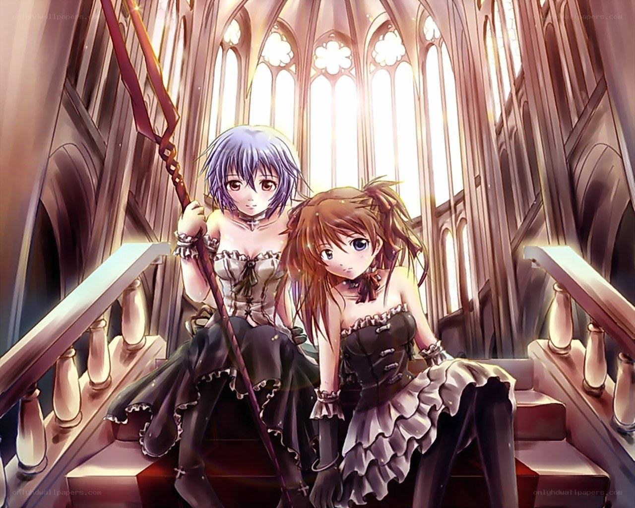 Two girls on a grand staircase
