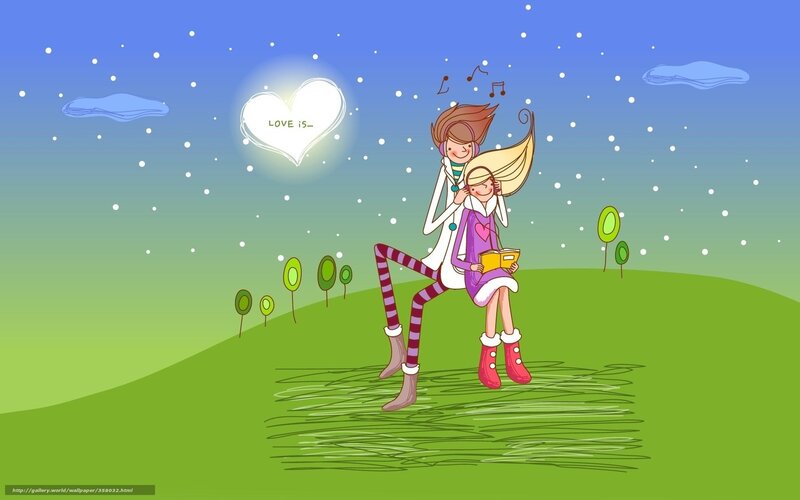 Two Girls on a Hill — Green, Whimsical