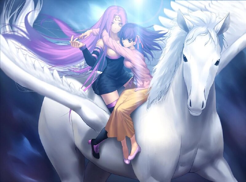 Two Girls on a Horse — White