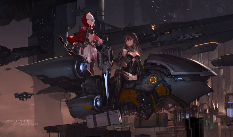 Two Girls on a Mech — Gray