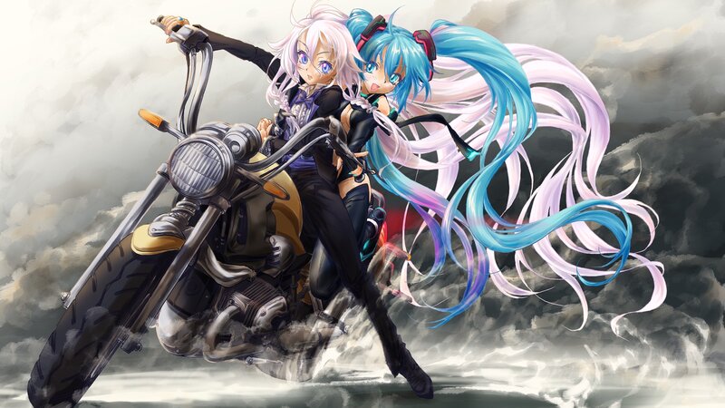 Two girls on a motorcycle