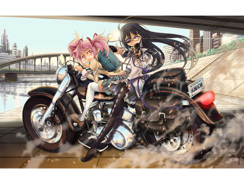 Two Girls on a Motorcycle — Black, Dynamic