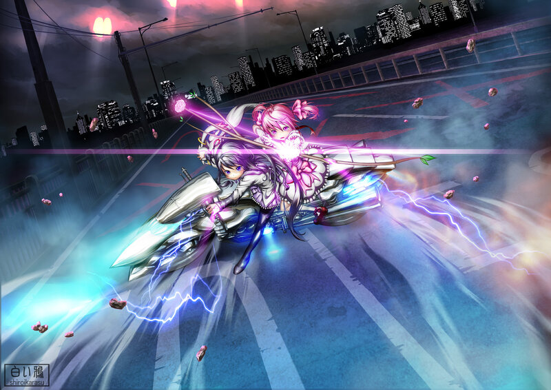 Two Girls on a Motorcycle — Purple, Dramatic