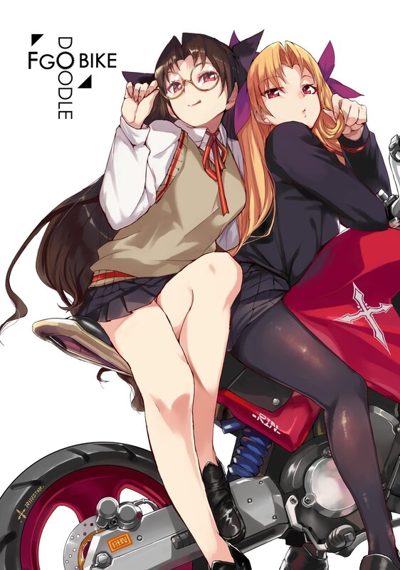 Two Girls on a Motorcycle — Red, Playful