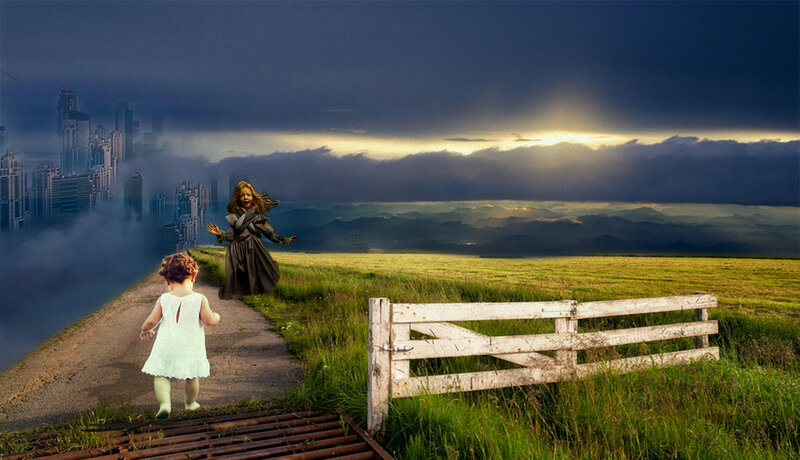 Two Girls on a Path — Green, Dramatic