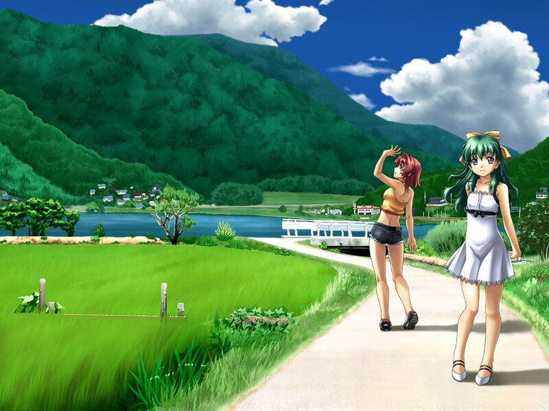 Two Girls on a Path — Green, Serene, Afternoon