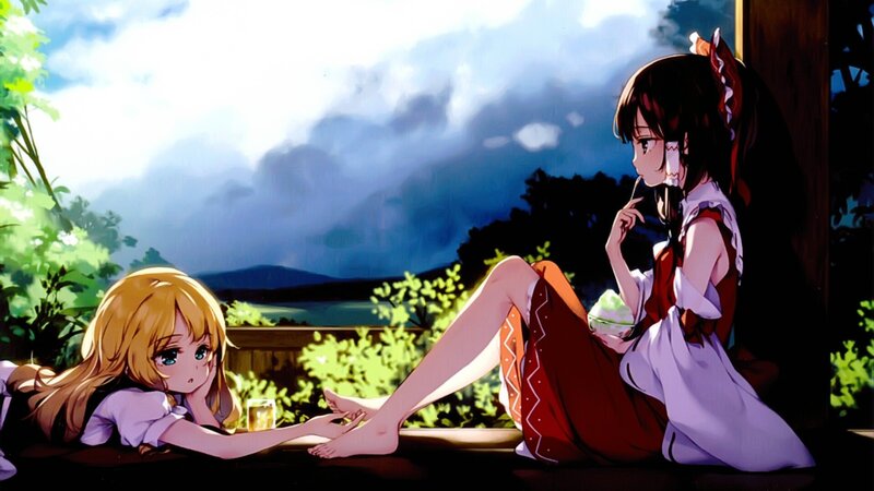 Two Girls on a Porch — Green, Serene, Afternoon