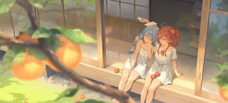 Two Girls on a Porch — White