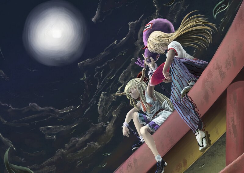 Two girls on a red structure