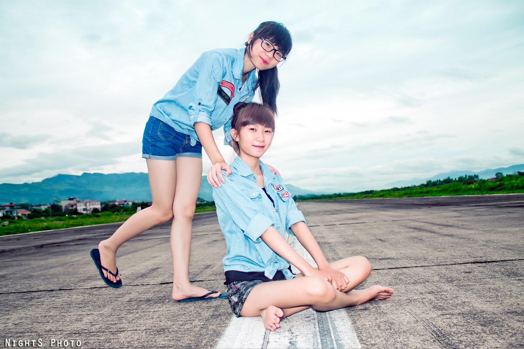 Two girls on a road