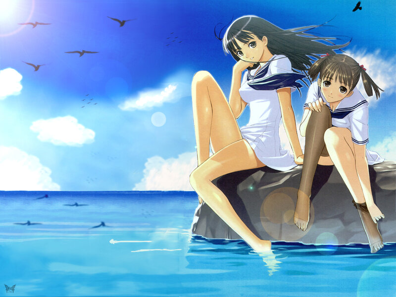Two Girls on a Rock — Blue, Serene