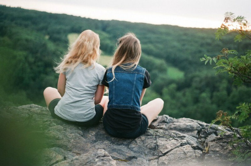 Two Girls on a Rock — Green