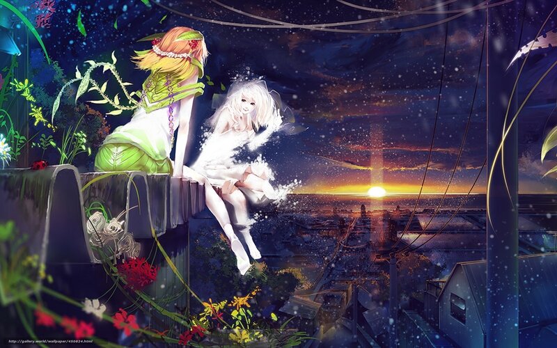 Two girls on a rooftop at dusk