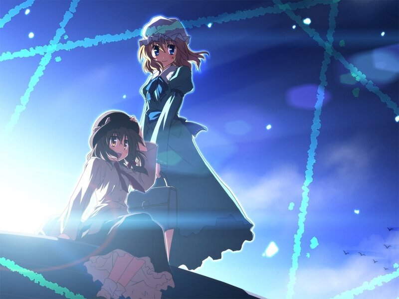 Two Girls on a Rooftop — Blue, Serene, Night