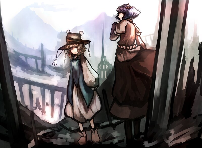 Two girls on a ruined balcony