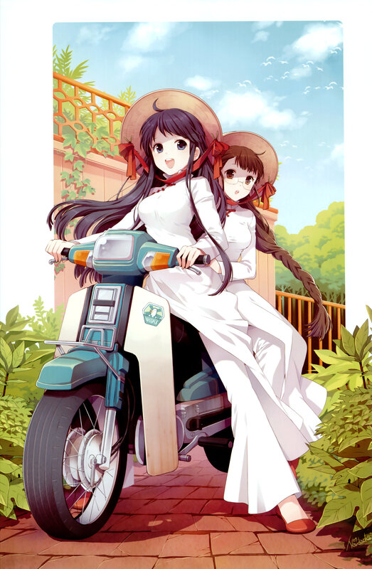 Two girls on a scooter