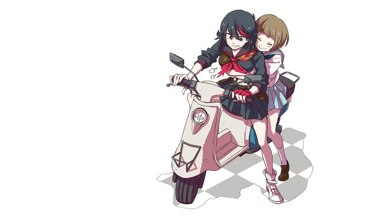 Two Girls on a Scooter — White