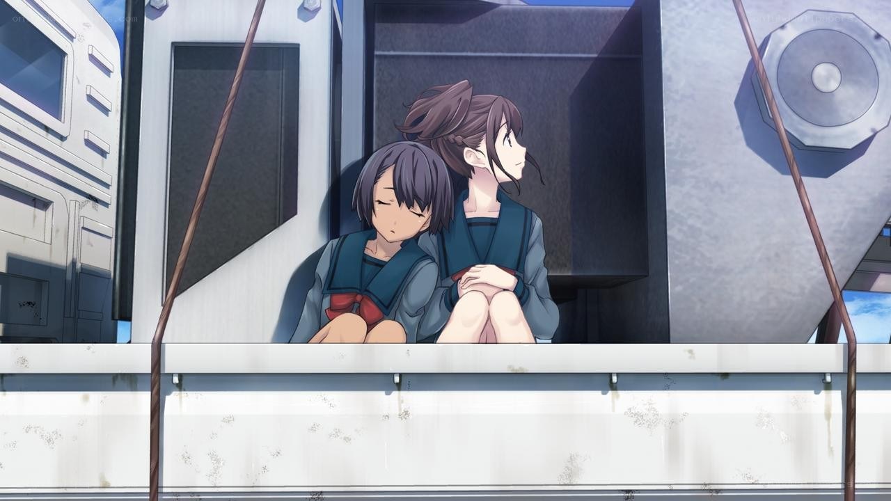 Two girls on a ship deck