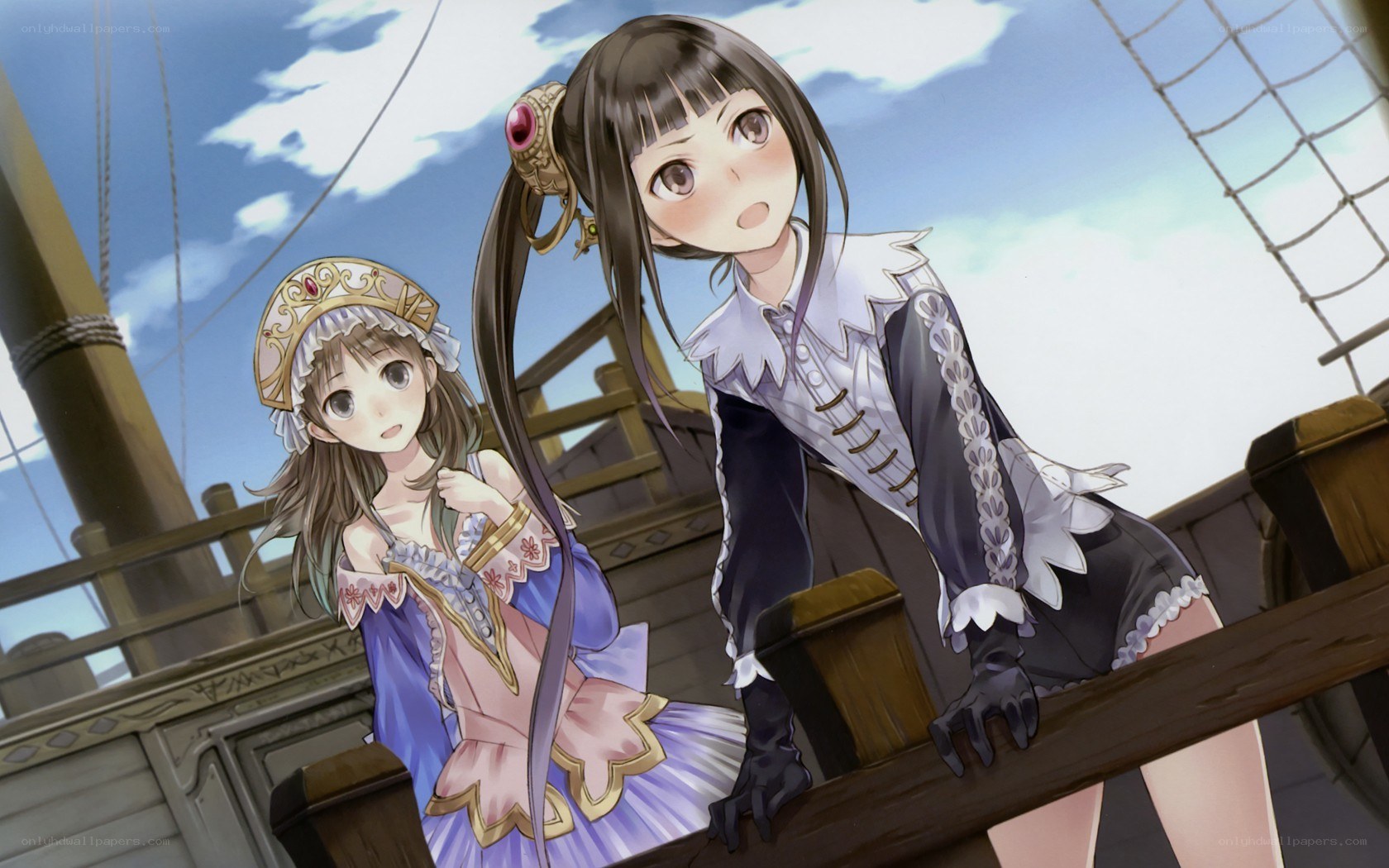 Two girls on a ship deck