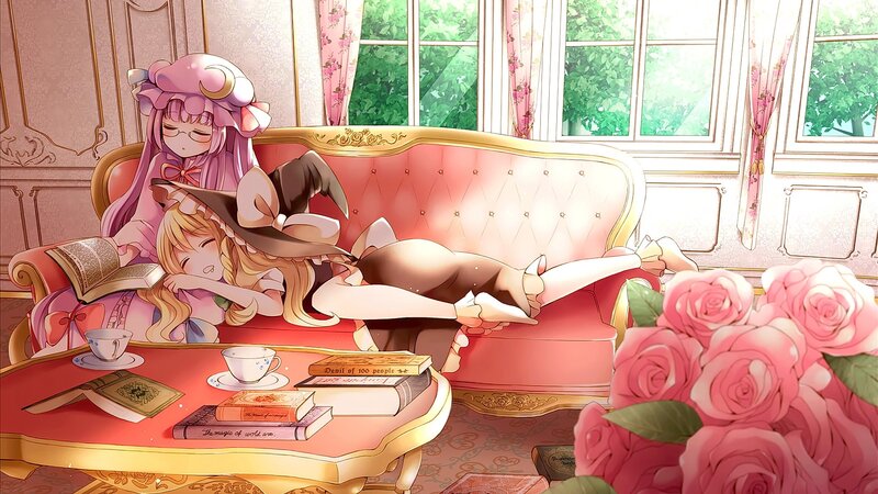 Two Girls on a Sofa — Pink, Peaceful