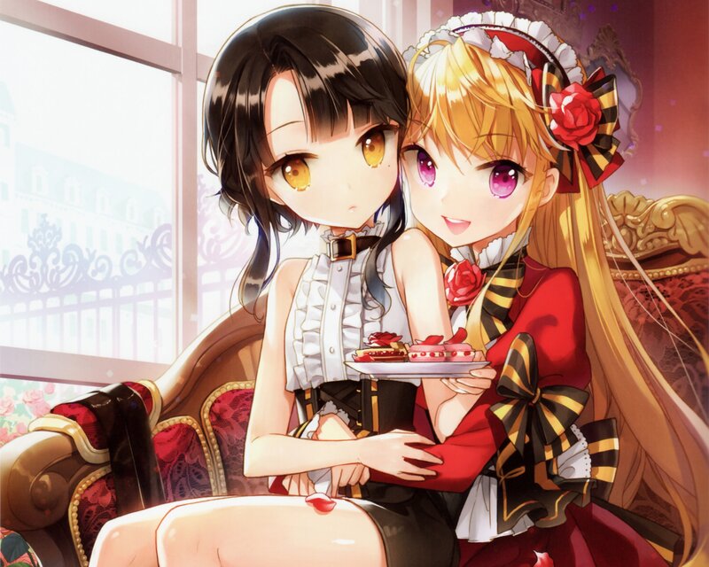 Two Girls on a Sofa — Red, Calm