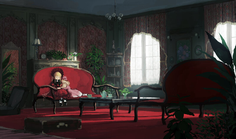 Two Girls on a Sofa — Red