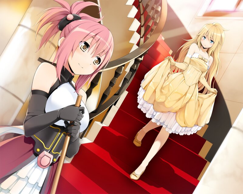 Two Girls on a Staircase — Red, Calm
