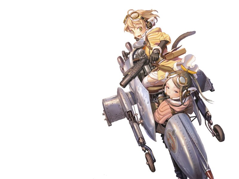 Two girls on a steampunk motorcycle