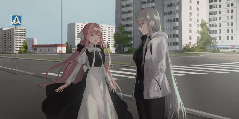 Two Girls on a Street — Gray