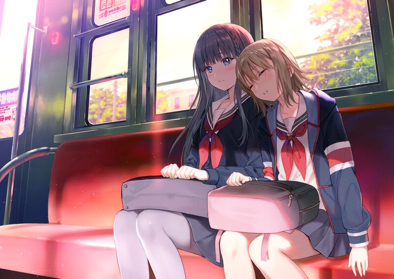 Two Girls on a Train — Red, Calm