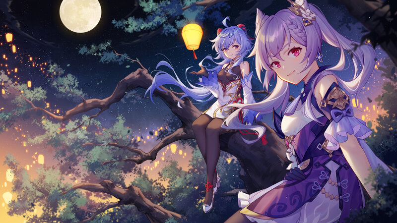 Two Girls on a Tree — Purple, Serene