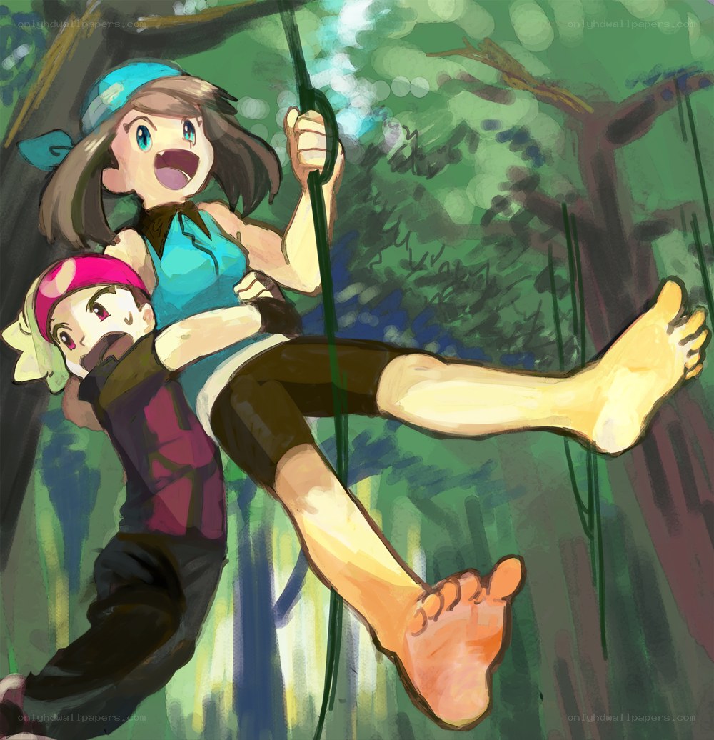 Two girls on a vine swing