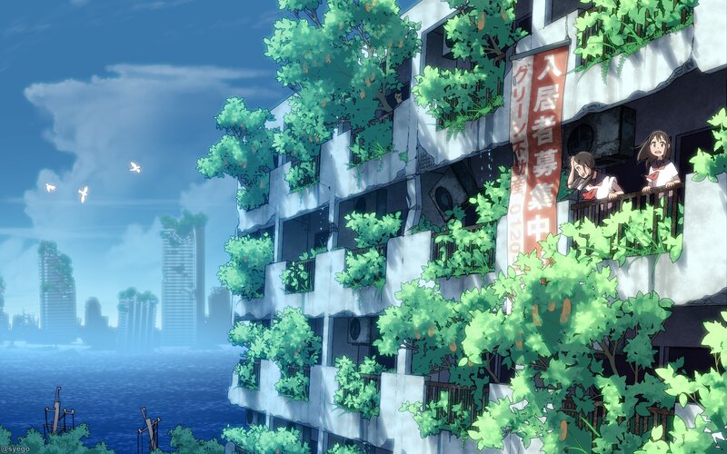 Two Girls on Balcony — Blue, Serene