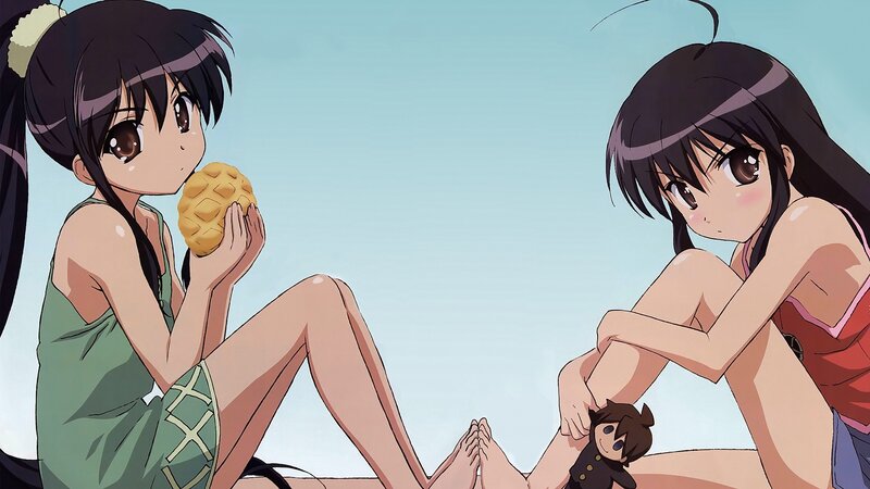 Two Girls on Beach — Blue, Calm