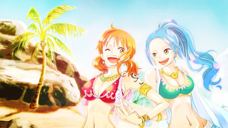 Two Girls on Beach — Blue, Happy