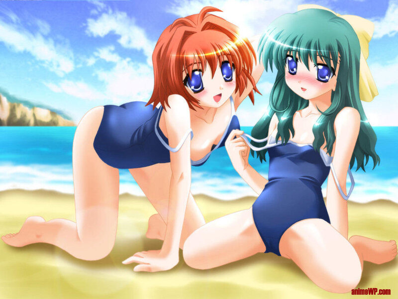 Two Girls on Beach — Blue, Relaxed, Afternoon