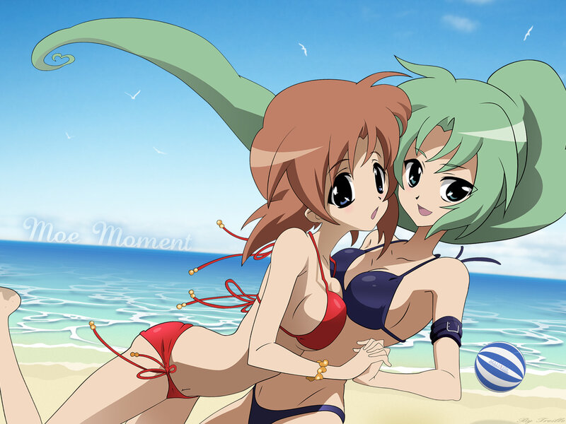 Two Girls on Beach — Blue