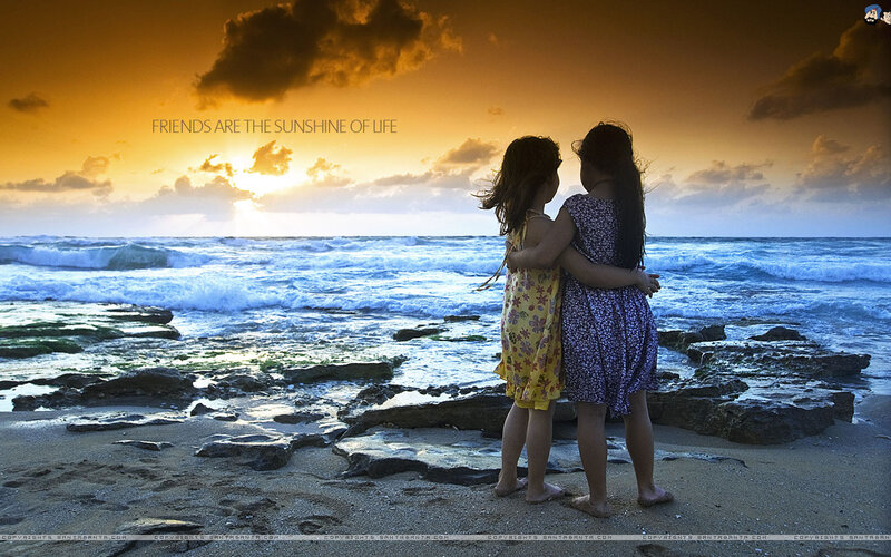 Two Girls on Beach — Orange, Serene, Sunset