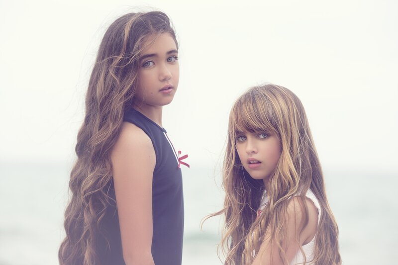Two Girls on Beach — White, Serene, Photograph