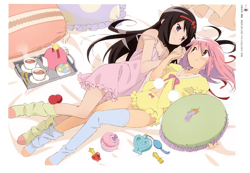 Two Girls on Bed — Pink, Peaceful